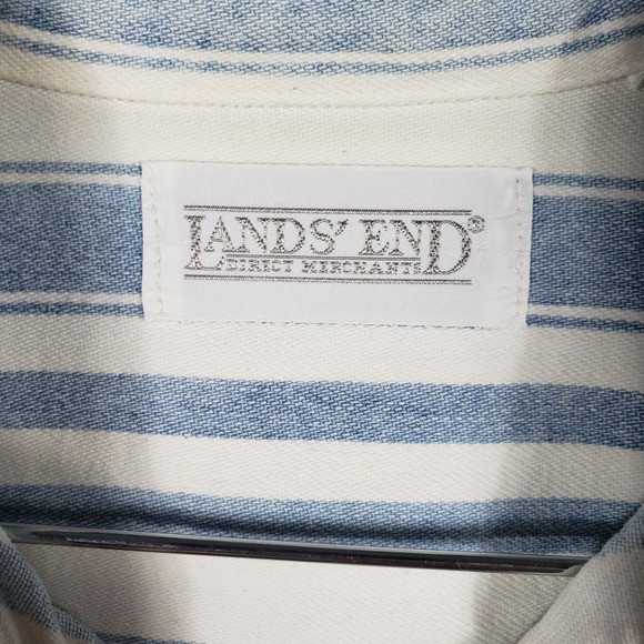 Lands' End Blue White Striped Button Up Shirt Women's Size M 100% Cotton L/S - Picture 3 of 8